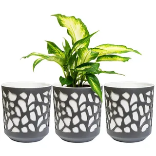 KONZEPT Blumentopf 3er Set Blumentopf klein, Übertopf Ø 14cm, Pflanzentopf für Zimmerpflanzen aus Plastik