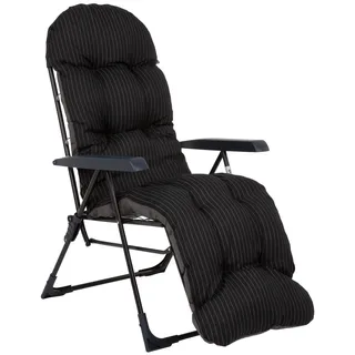 PATIO Liegestuhl Samar Plus Streifen Schwarz Gartenliege Relax Fußstütze