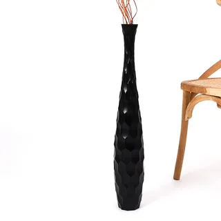 Leewadee Große Deko Bodenvase Für Dekozweige, Hohe Standvase Für Pampasgras, Design Holzvase, 70 cm, Schwarz