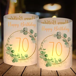 12 Windlicht Tischdeko, Deko 70. Geburtstag Frau Mann, 70 Jahre Happy Birthday Tischdeko, Geschenke zum 70 Geburtstag, Geeignet für Teelichter oder Kerzen