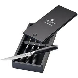 CHEF CUISINE Damast Steakmesser Set 12 cm 4-tlg. Pakkaholzgriff, rostfrei, poliert, ergonomisch