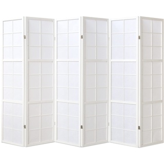 Homestyle4u 440, Paravent Raumteiler Innen 6 teilig Holz Trennwand Reispapier Weiß Höhe 175 cm