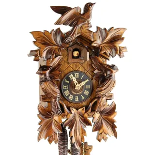Eble Kuckucksuhr Original Schwarzwälder Kuckuckuhr Echtholz mechanisches 1-Tag Laufwerk VDS Zertifikat Dreivogel 35cm- 32-06-12-10