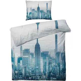 GEDAEUBA New York Bettwäsche 135x200 Sommer - Stadtmotiv Bettbezug 135 x 200 2er Set, Wendebettwäsche und Kissenbezug 80x80, Weiche & Atmungsaktive Mikrofaser Bettwäsche-Sets mit Reißverschluss