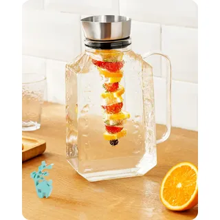 Baffect Glaskaraffe mit Deckel, Karaffe mit Fruchteinsatz, Hitze- und Kältebeständiger Borosilikatglas-Wasserkrug für Sangria und Getränke (1.75L/62oz.)