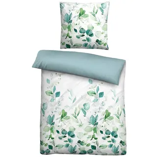 biberna Bettgarnitur Floral Blau 135 x 200 cm + 80 x 80 cm