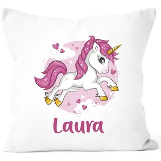 SpecialMe Einhorn Kissen-Bezug Namens-Kissen-Hülle Unicorn personalisierbar Wunsch mit Namen Geschenk Dekokissen Weiss Unisize
