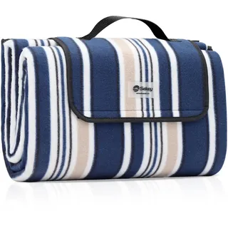 Sekey Picknickdecke XXL Blau-weiß Gestreift 200 x 200 cm