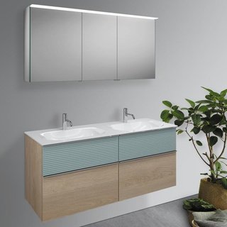 Burgbad Fiumo Badmöbel-Set Doppelwaschtisch mit Waschtischunterschrank und Spiegelschrank, SGGT142RF3959FOT55C0001G0146