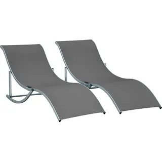 Outsunny 2er Set Sonnenliege Gartenliegen Stoffliege Relaxliege ergonomisch Aluminium Texteline Dunkelgrau 165 x 61 x 63 cm   Aosom