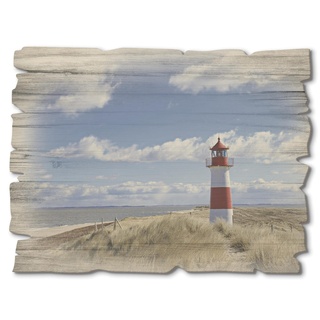 ARTland Wandbild aus Holz Shabby Chic Holzbild rechteckig 40x30 cm Querformat Strand Nordsee Küste Meer Düne Gräser Leuchtturm Sylt T9ML