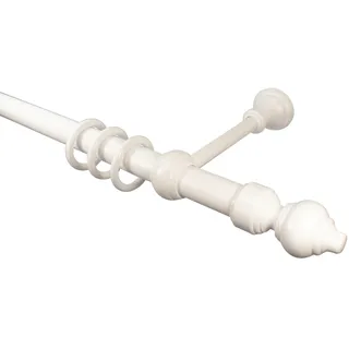 iso-design Gardinenstange weiß aus Metall (Gardinenstangenrohr) und Kunststoff (Halter, Endstücke, Gardinenringe) mit 28 mm Durchmesser, Vorhangstange mit Gardinenringen, 180 cm