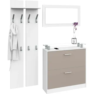 Garderoben-Set BORCHARDT MÖBEL "Finn", weiß (weiß matt, cappuccino), Kastenmöbel-Sets, mit Glasablage