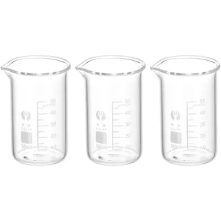 PATIKIL 3Stk 50ml Hoch Form Glasbecher 3.3 Borosilikatglas Skalierte Bedruckte Messbecher mit Ausguss für Küche Labor Flüssigkeiten