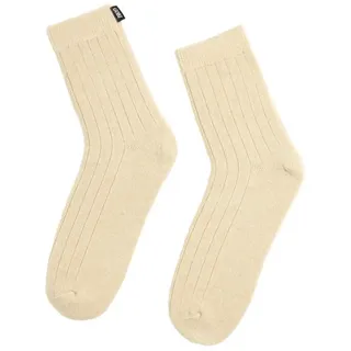 GOBI Cashmere Socken Naturfarbe Kaschmir Unisex Strick-Bettsocken mit Trim beige|braun 37-39
