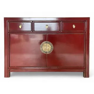 OPIUM OUTLET Kommode Sideboard Schrank Asia Möbel (BxTxH: 117x40x85 cm, Hochzeitsschrank Büffet Anrichte), chinesisch asiatisch orientalisch vintage komplett montiert rot