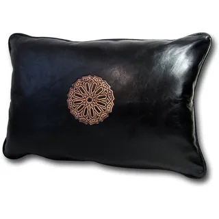 ALMADIH echt Lederkissen schwarz XL mit Füllung 50x35 cm - 100% Handarbeit echtem Leder Kissen - Sofakissen Zierkissen Couchkissen orientalische Lounge Kissenbezüge Rückenkissen (Kissen XL schwarz)