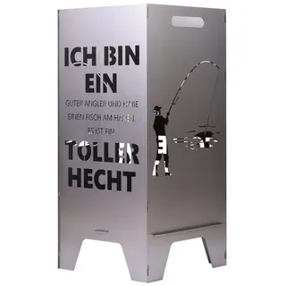 Feuerschale XL Feuertonne mit Angler & Fisch Motiv Feuerkorb Feuerschale Feuerstelle 80 cm, (Motiv: Angler & Fisch) silberfarben