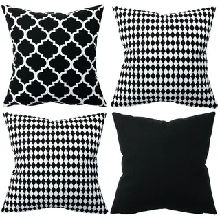 Amilian Dekokissen 4er Set - Dekokissen mit Füllung - 45x45 cm - Deko Kissen schwarz