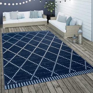 Paco Home In- & Outdoor Flachgewebe Teppich Ethno Geometrisch Skandi-Design In Blau Weiß, Grösse:200x290 cm