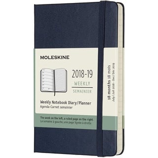 Moleskine Wochen Notizkalender, Taschenkalender, 18 Monate, 2018/2019, Pocket, A6, Hard Cover, Saphir