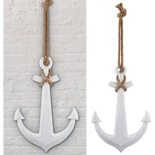 CEPEWA Dekoobjekt Deko Anker mit Tau 58,5x40x2cm weiß Antikfinish maritim Schiffsanker