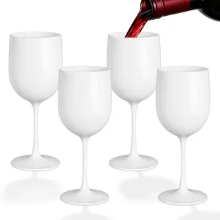 Mestive 4 Stück Weingläser Kunststoff: 480 ml Wiederverwendbare Plastik Weingläser aus PP, Bruchsicher Sektgläser Plastik für Hochzeiten, Geburtstage, Partys, Weihnachten (Weiß)