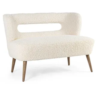 2-Sitzer Sofa Cortina aus Teddy Stoff, skandinavisch modern, cremeweiß, Gestell aus Kautschukholz
