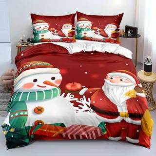 YASMENG Weihnachten Bettwäsche 155x220 Weihnachts Rot Weiß 3D Bettwäsche Weihnachten Weich Christmas Bettbezug Set 3 Teilig für Jugendliche Jungen Kinder mit Reißverschluss und 2 Kissenbezüge 80x80 cm