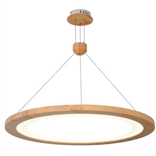 Modern LED Esstisch Pendelleuchte Holz Hängeleuchte Ring Design 6000K Höheverstellbar Hängelampe Für Esszimmer Wohnzimmer Restaurant Cafe Studio Pendellampe Ø64cm weiß Licht