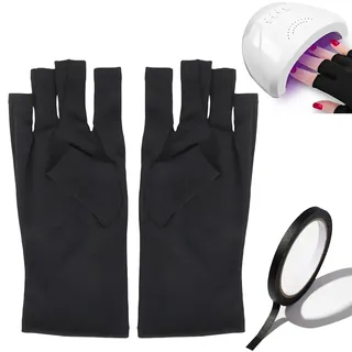 YIPFEN 2 Paar UV Handschuhe Nägel, Fingerlose Handschuhen, Damen Geschenke Muttertag für Frauen, Maniküre Handschuhe, Anti-UV Schutz für Radfahren, Autofahren, Angeln, Fitness (23 x 10 cm) (Schwarz)