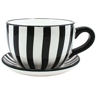 Dekohelden24 Pflanzkübel 20 x 15 x 12 cm Schwarz/Weiß