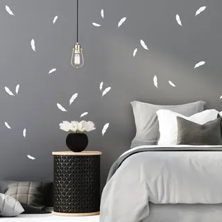 Wanddeko "Federn in der Farbe weiß" (30teilig) Wandverzierung für Ihr Schlafzimmer Feder 30 Stück im Set Wandsticker von Wandtattoo-Loft® / Wandaufkleber