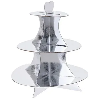 Spetebo Etagere Etagere mit 3 Ebenen aus Karton - Silber, Karton, (Stück, 1-tlg., Etagere), Servier Pappständer mit Herz Tragegriff silberfarben