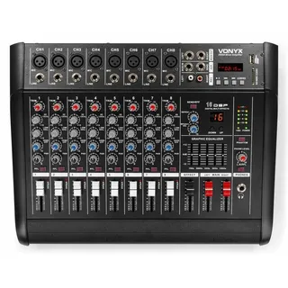 Vonyx AM8A 8-Kanal-Mischpult mit Verstärker, DSP/BT/SD/USB/MP3