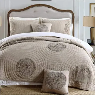 Tagesdecke Set, Doppelbett Bettüberwurf Home 100% Baumwolle,Steppdecke Gesteppt Bettwäsche 3 Teilig Bettdecke Stepp Decke Tagesdecken Mit 2 Kissenbezug ( Color : Khaki , Size : 240x260cm/94x102in )