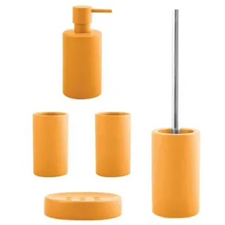 spirella Badaccessoires-Sets TUBE MATT BUNT, Zubehör-Set aus hochwertiger Keramik, 5 tlg., bestehend aus: WC-Bürste, Seifenspender, 2x Zahnputzbecher, Seifenschale, aktuell angesagte Trendfarben, elegante Matt-Optik, gelb, Komplett-Set Badezimmerzubehör, 5 tlg. gelb