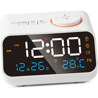 Multifunktionaler Led-fm-radiowecker – Programmierbarer Wecker – Weißes Abs-modell Mit Usb-ladefunktion – 288 G / 10,2 Oz