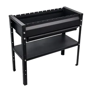 KVOTA Mangal Grill 80 cm aus 2 mm Stahl – Schaschlikgrill für Holzkohle mit 12 Spießplätzen, herausnehmbarer Ascheschublade, höhenvariabel montierbarer Ablage, inkl. Kohlezange und Schürhaken