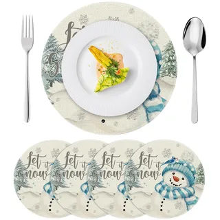 Weihnachten Tischsets 4er Set Platzsets Weihnachten 36cm Tischset Weihnachts Rund Weihnachts nachten aus Leinen Platzsets weihnachtens Deko für Weihnachtsfeiern Bankette Tischdeko Christmas Set (D)