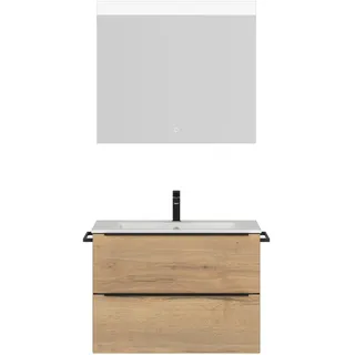 Nobilia Badmöbel-Set NOBILIA "Levere", braun (eiche sierra nachbildung), B:81cm H:169cm T:48,7cm, Kastenmöbel-Sets, inkl. Spiegel mit Touch-Sensor, in vier Breiten