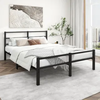 ARFARLY Metallbett 140x200 cm Bettrahmen mit Kopfteil und Fußteil, Bett für Erwachsene, Gästebett Doppelbett Schwarz