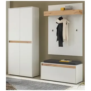 Furn.Design Garderoben-Set weiß matt, Eiche 195 cm 4-teilig, Flurgarderobe mit viel Stauraum | Gr.: onesize