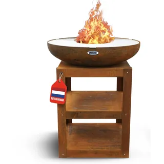 HEAT Outdoor Living Feuerkorb Bakka- Feuerkorb für den Garten - Feuertonne & Feuerstelle - Feuerschale aus stabilem Stahl - Mit Plancha zum Kochen - 80x80x96 cm