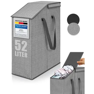 TOPP4u schmaler Wäschekorb mit Deckel 52L, 20x45x60cm faltbar, platzsparend | Faltbarer Nischen-Wäschesammler, Wäscheaufbewahrung Wäschesortierer schmal, hoch, Großer Wäsche-Organizer tragbar mit Griffen