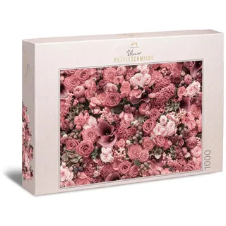 Ulmer Puzzleschmiede - Rosen-Puzzle „Rouge“ – Klassisches 1000 Teile Blumen-und -Blüten-Puzzle ganz in rot – das Puzzlemotiv für alle, die rote Rosen lieben und schwierige Puzzles Nicht scheuen