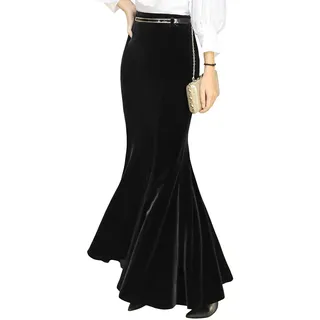Bossy Damen Maxi-Rock mit hoher Taille, figurbetont, Samt, Fischschwanz, Meerjungfrau, Abendparty - Schwarz - X-Groß - XL