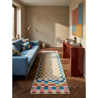 KADIMA DESIGN Schachbrett Teppichläufer 80 x 300 cm Bunt