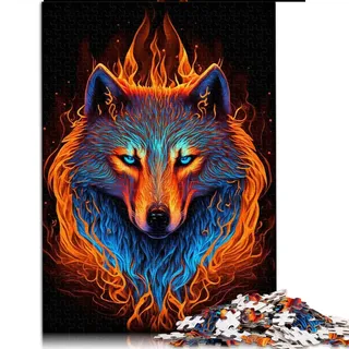 1000-teiliges Puzzle Wolf Fire Waterc Puzzle für Erwachsene Holzpuzzle Dekomprimierendes intellektuelles Lernspielzeug (Größe 50 x 75 cm)
