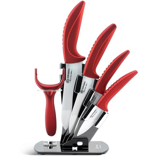 Edenberg EB - 7751R - Küchenmesser Set mit Ständer - 6teiliges Scharfe Messer Set - Küchen Messer - Kohlenstoffstahl - Keramik-Granit - Leicht Sauber zu Halten